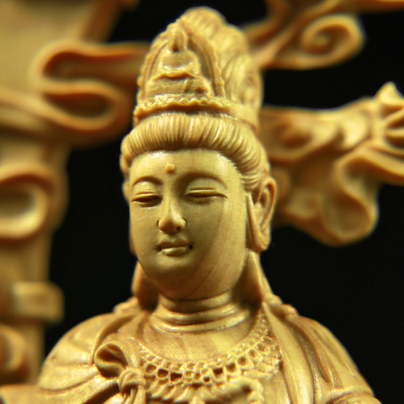 速发小叶黄杨木雕人物摆件实木佛像饰品工艺文玩收藏供奉水月自在
