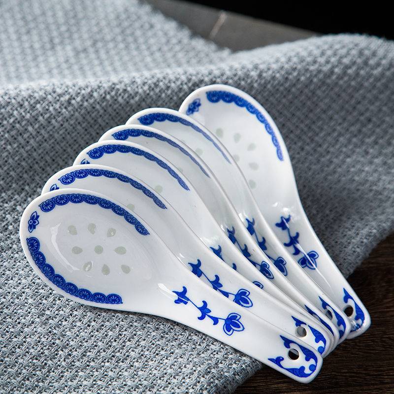 速发勺子陶瓷调羹小汤勺景青镇陶瓷汤匙喝花玲珑勺子家用德汤长柄