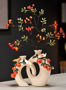 速发新中式事事如意件子花瓶客厅玄关摆柿电视柜酒柜卧室装饰乔迁