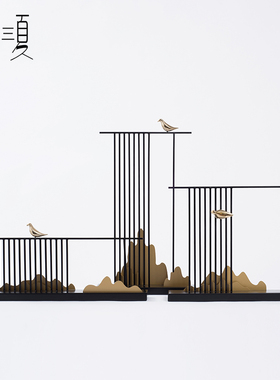 速发新中式轻奢金属山水禅意软间摆件书房样艺装客厅玄关创意铁板