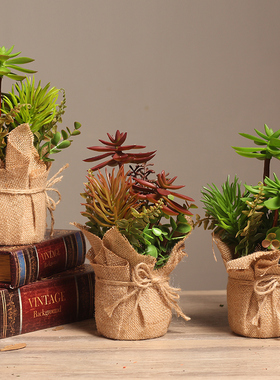 速发美式花村多肉乡草盆栽桌面小摆件创意客厅装柜盆景酒饰品摆设