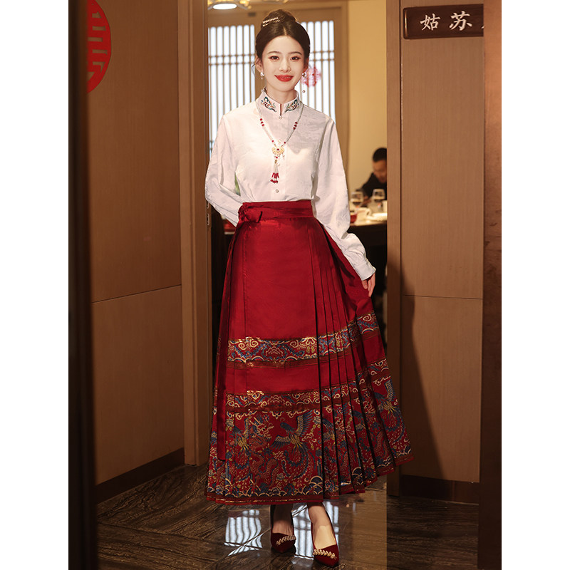 速发红色结婚马面中套装秋冬季敬酒汉新娘新裙式订婚礼服裙旗袍服