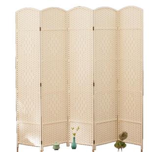 创意手工草编屏风隔断时尚 简约客厅卧室折屏简易折叠移动实木屏风