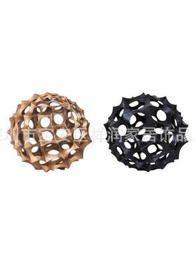 简约现代几何创意合金镂空球摆件样板间书房家居室内装饰桌面摆设