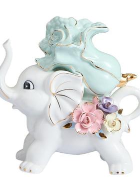 创意家居客厅陶瓷招财大象现代轻奢高端电视柜酒柜玄关摆件装饰品