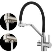 304不锈钢硅胶龙头三合一带净水菜盆龙头厨房抽拉冷热龙头