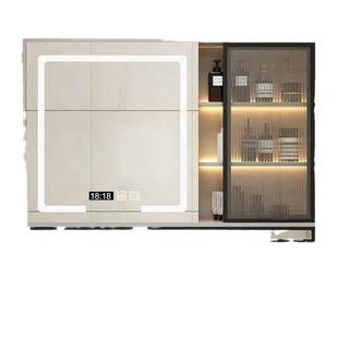 实木智能浴室镜柜挂墙式 玻璃门带灯卫生间镜子置物架收纳一体镜柜