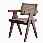昌迪加尔椅北美黑胡桃实木餐椅侘寂风藤编休闲椅北欧家用扶手书椅