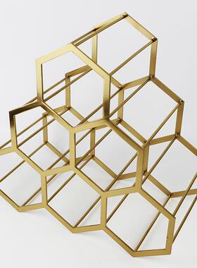 欧式金色铁艺红酒架ins客厅创意酒柜展示架蜂巢吧台装饰摆件