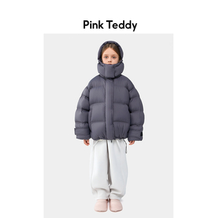 PinkTeddy童装儿童黑色羽绒服新款冬季面包女童装短款柔软外套