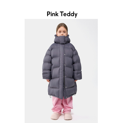 PinkTeddy儿童黑色长款羽绒服