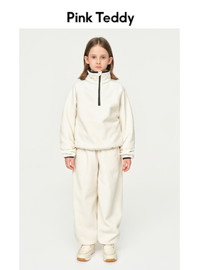 PinkTeddy童装儿童白色卫裤秋冬季新款休闲女童宽松长裤运动裤子