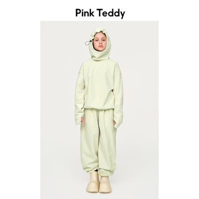 PinkTeddy童装女童连帽卫衣秋冬季新款极简儿童运动加厚打底衫