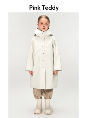 PinkTeddy童装女童中长款风衣连帽外套24春秋新款儿童雨衣外套