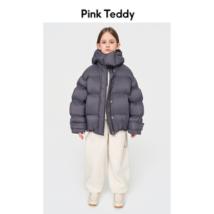 PinkTeddy童装儿童黑色羽绒服新款冬季面包女童装短款柔软外套