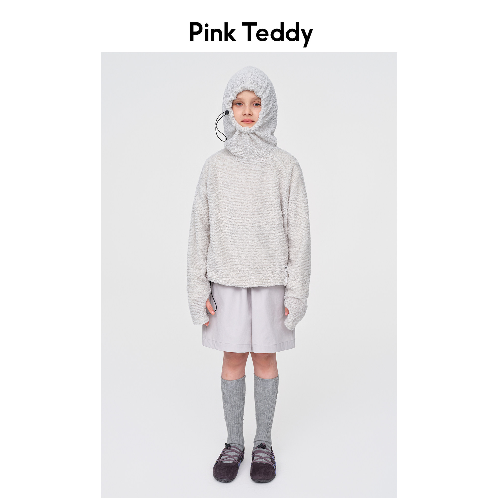 PinkTeddy童装儿童轻量化中间层保暖卫衣女童灰色户外运动连帽衫图片