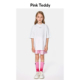 PinkTeddy童装 女童白色T恤夏装 logo印花儿童纯棉宽松圆领落肩上衣