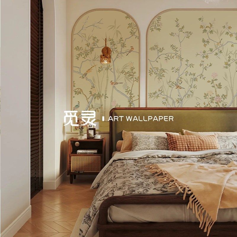 中式法式覆古风花鸟壁纸客厅沙发电视卧室背J景墙墙布无缝定制壁,家装主材,定制壁画,淘宝优惠券,粉丝福利购,淘宝优惠卷