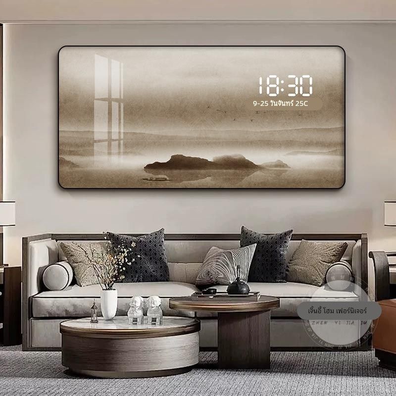 侘寂风山水寂寥客厅装饰画正对门C夜光电子时钟挂画茶室办公壁画,家居饰品,现代装饰画,淘宝优惠券,粉丝福利购,淘宝优惠卷