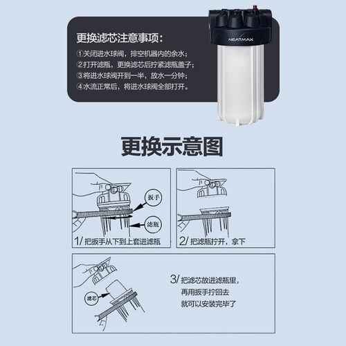 NEATMAX大白瓶前置过滤器10寸通G用滤芯PP复合活性炭滤芯更换