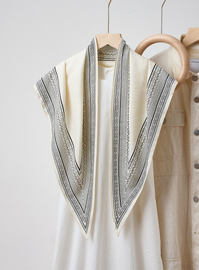 【无印MUJIE】奥莱撤柜白色披肩纯色极简菱形巾丝斜纹三角形丝巾