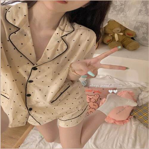 1PC Summer Young Girl Short Sleeve Cotton Pajamas For Women