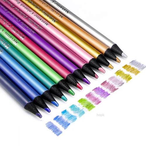 12 Color Metallic Colored Pencils Drawing Sketching Set Colo