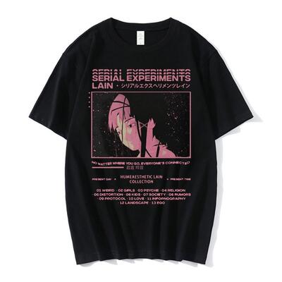 Men Anime Serial Experiments Lain Oversized Graphic T-Shirt
