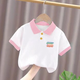 100%纯棉女童polo衫短袖t恤2026夏季款中小儿童宝宝卡通时尚上衣