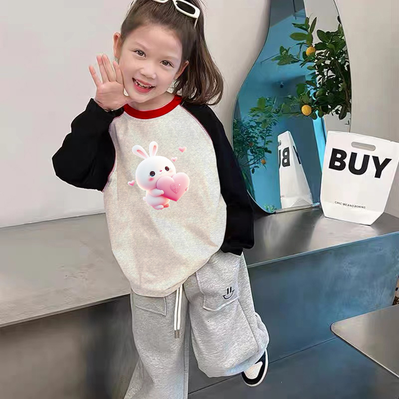 纯棉女童圆领长袖T恤春秋季小孩儿童宝宝卡通洋气百搭休闲打底衫