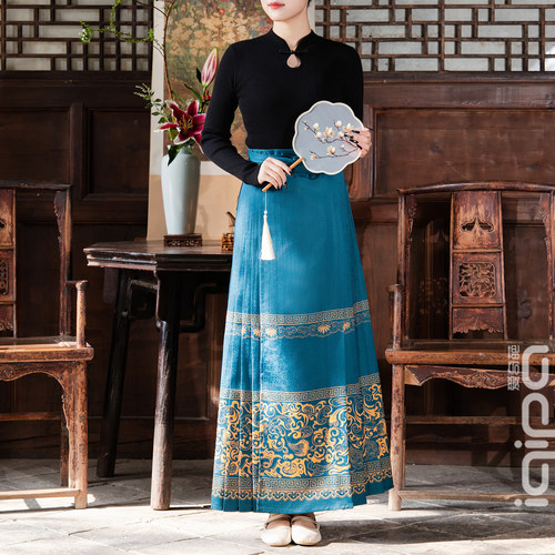 爱奇葩iqipa 云气纹新款百搭新中式明制马面裙女古风汉服半身裙