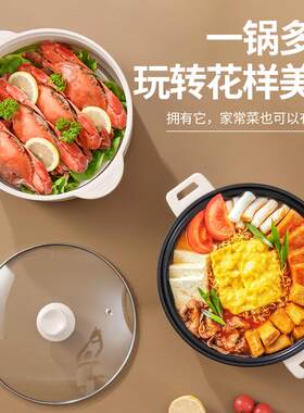 3L加蒸笼大容量蒸煮炒煎一体锅家用不沾内胆电火锅泡面锅电煮锅