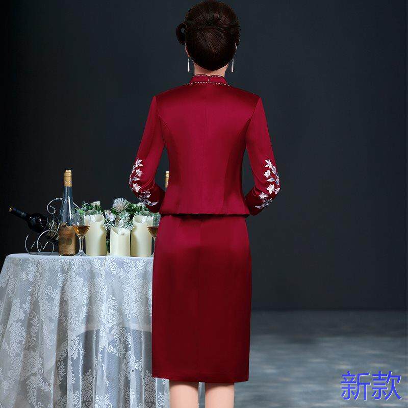 优雅国风中年旗袍高婆婆贵喜装结婚宴婚妈妈礼服两件套连衣裙新款