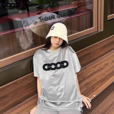 【轻奢丝绒】GOODBRANCH 经典GOOD珠片logo丝绒短袖T恤 男女同款