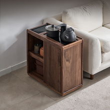 北美黑胡桃实木烧水壶一体边几茶水柜移动茶边柜小型家用茶几茶台