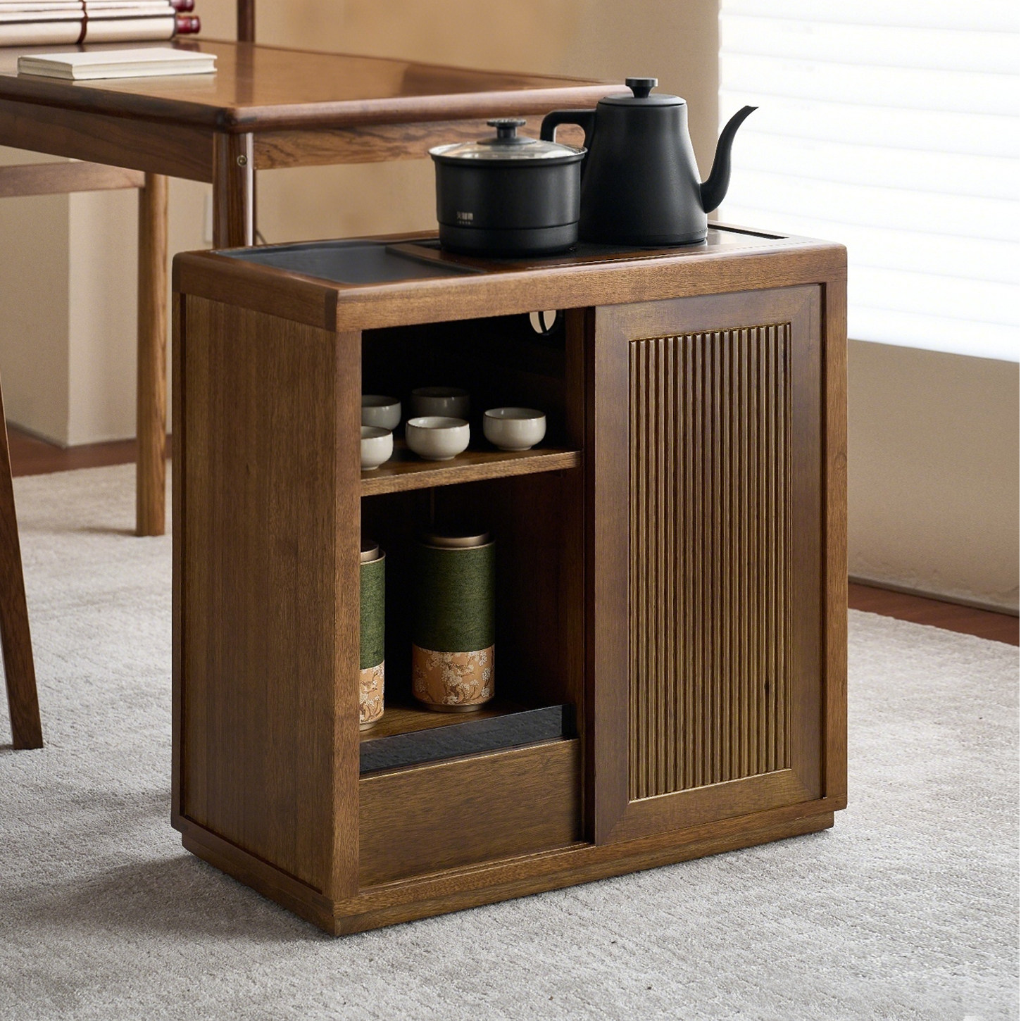 实木茶水柜烧水壶一体边几移动沙发茶边柜小型家用茶几多功能茶台