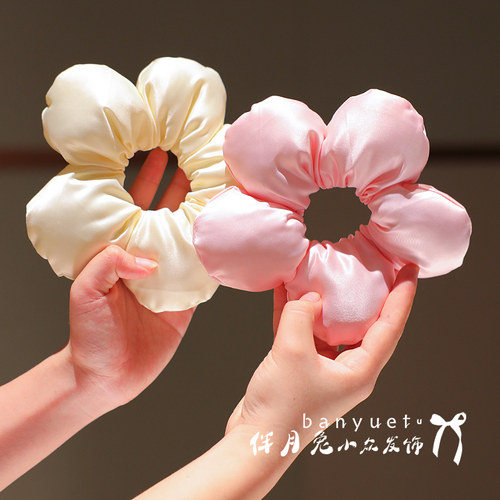 韩系女童不伤发缎面花朵大肠发圈