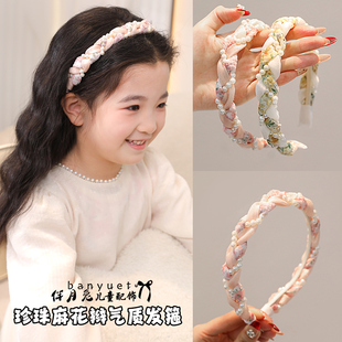 儿童韩版 发箍超仙甜美珍珠头箍伴月兔森系小女孩麻花编织压发发卡