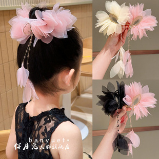 伴月兔2025新款 超仙甜美薄纱流苏发夹女童高级感气质百搭发饰头饰