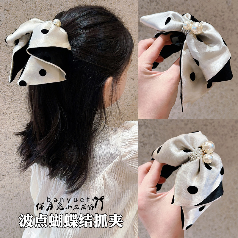 波点抓夹儿童甜美蝴蝶结发饰