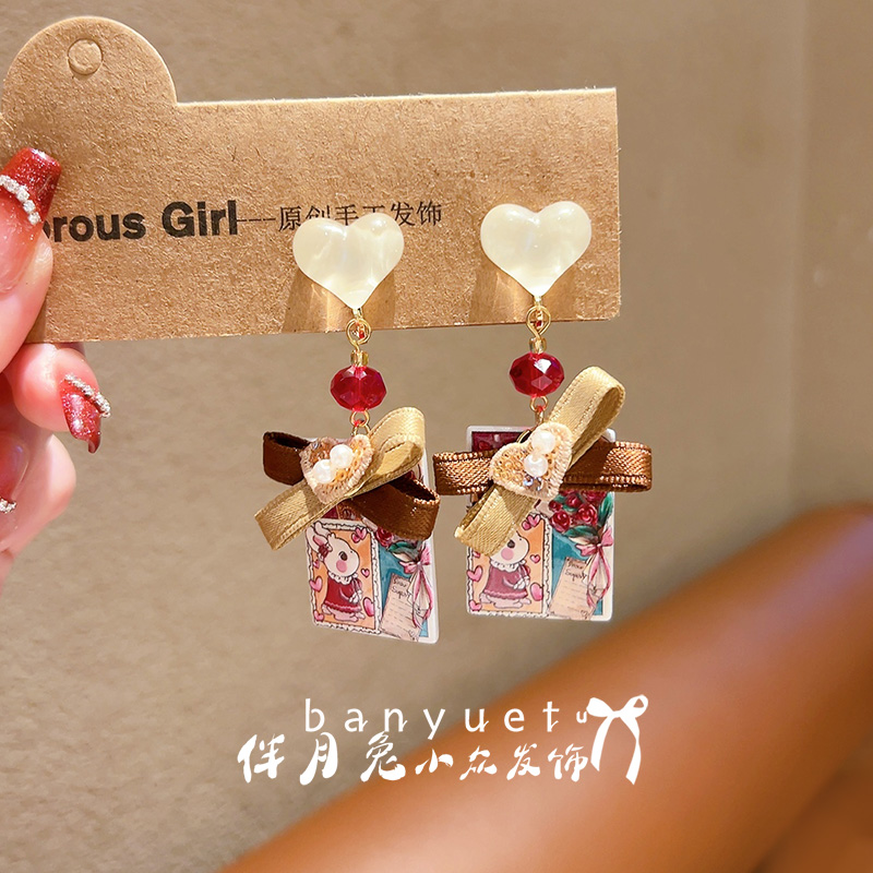 伴月兔可爱卡通贴画耳夹耳饰配饰