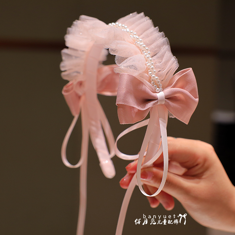 珍珠网纱蝴蝶结发卡发箍不勒头