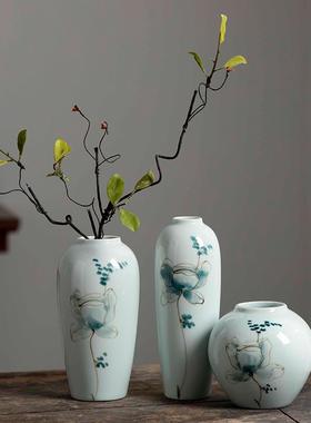 手绘粉彩陶瓷花瓶景德镇现代中式博古架轻奢创意家居装饰插花花器