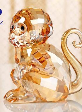 水晶小猴子摆件十二生肖酒柜装饰品圣诞吉祥物高档属猴的生日礼物