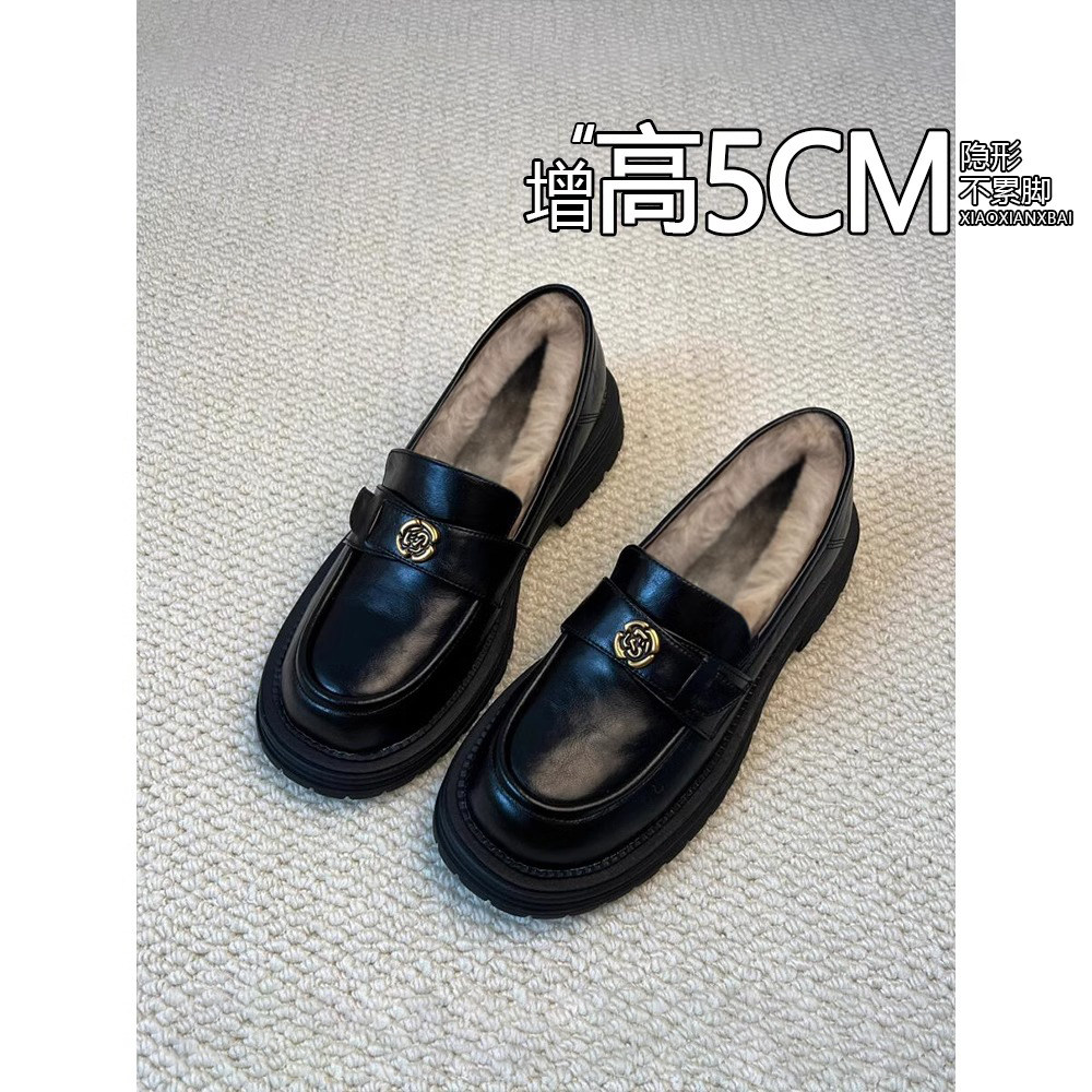 真皮厚底乐福鞋女2025冬季新款法式覆古增高加绒单鞋英伦风小皮鞋,女鞋,乐福鞋（豆豆鞋）,淘宝优惠券,粉丝福利购,淘宝优惠卷