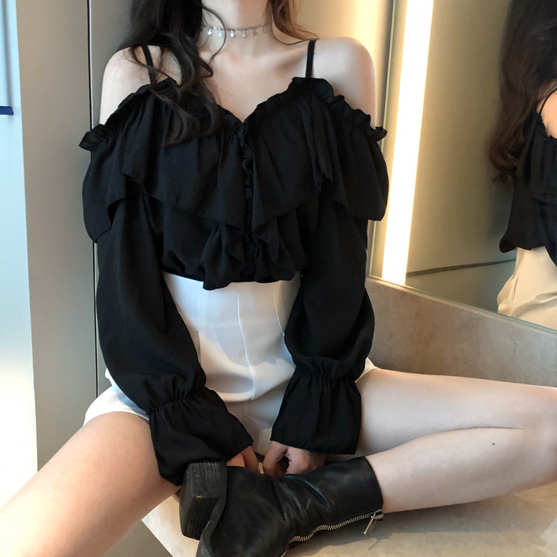 速发纯欲春一字肩风衣夏性感露肩吊带辣妹荷叶边防晒上夏