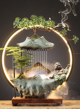速发禅意流水喷泉招财摆件循环水办公室桌面雾化加湿景观装饰开业