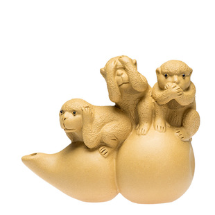 茶宠摆件精品紫砂葫芦三不小猴子雕塑茶玩功夫T茶器茶盘装饰礼品