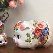 陶瓷猪存钱罐客厅装 饰乔迁入户家居饰品 饰高t端摆件电视柜旁装