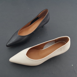 撤柜处理折扣真皮女鞋2023春新款尖头浅口中跟时尚牛皮女单鞋